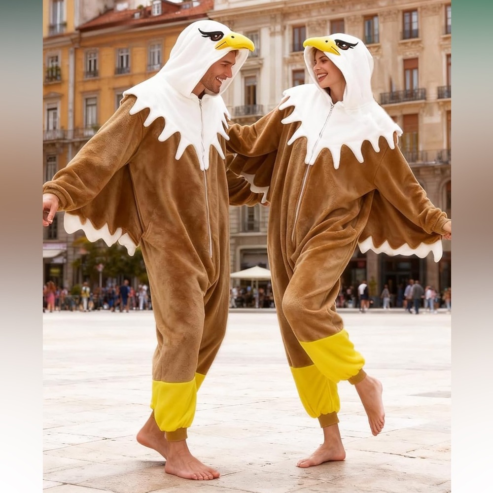 Eagle Onesie Costume - Brown & White Plush Jumpsuit